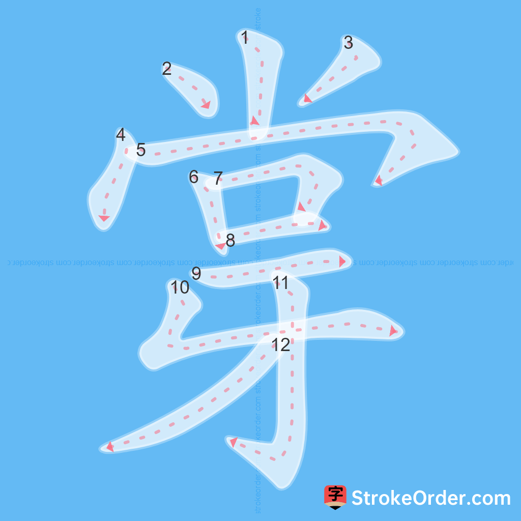 Standard stroke order for the Chinese character 牚