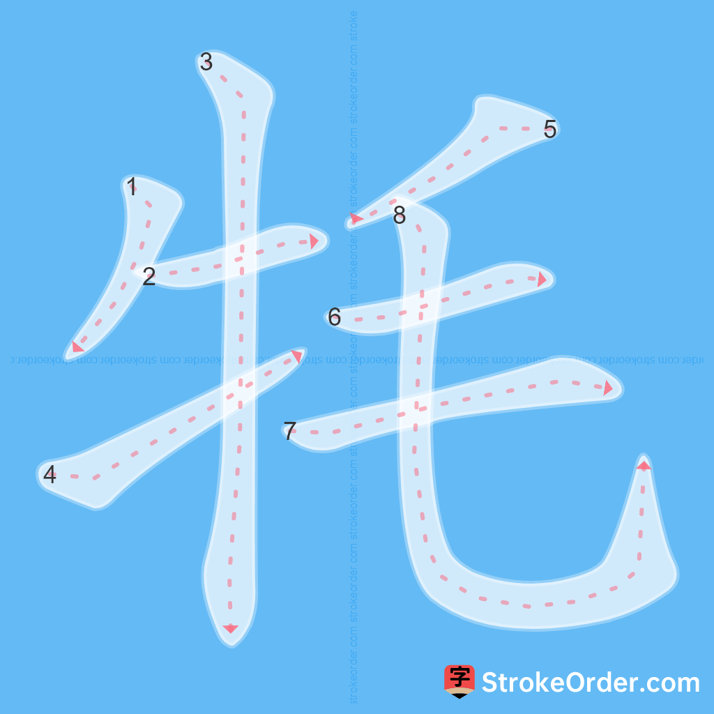 Standard stroke order for the Chinese character 牦