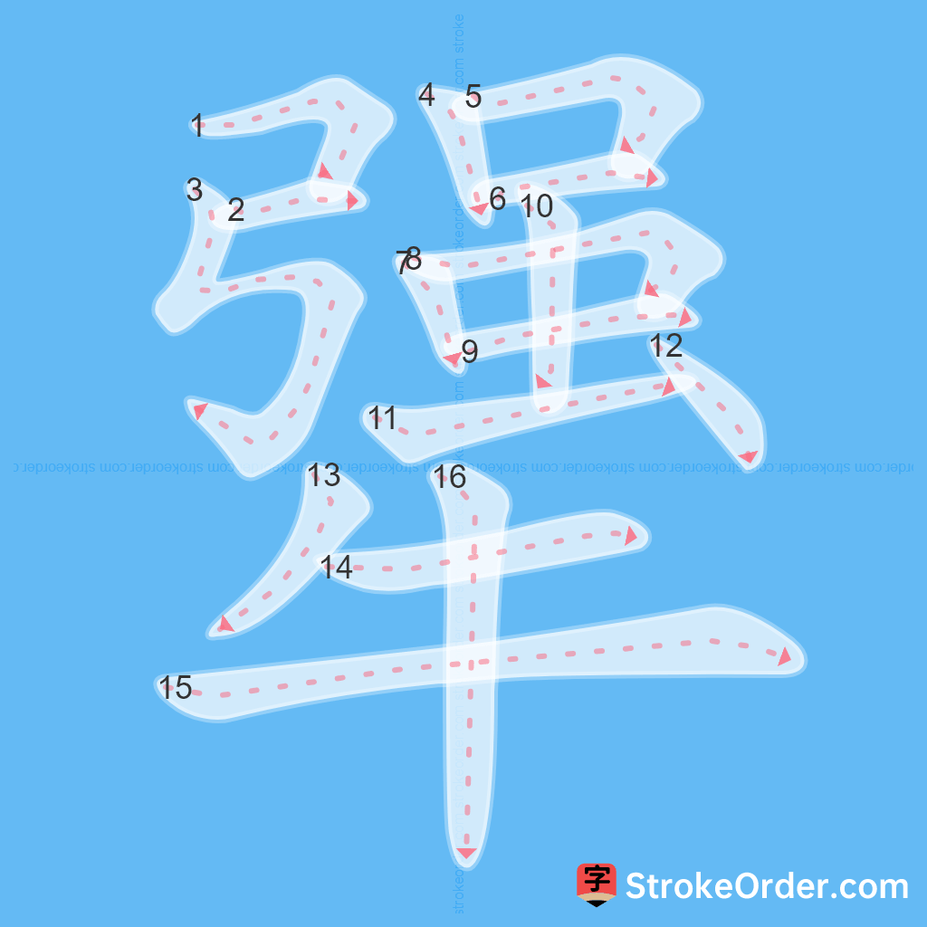 Standard stroke order for the Chinese character 犟