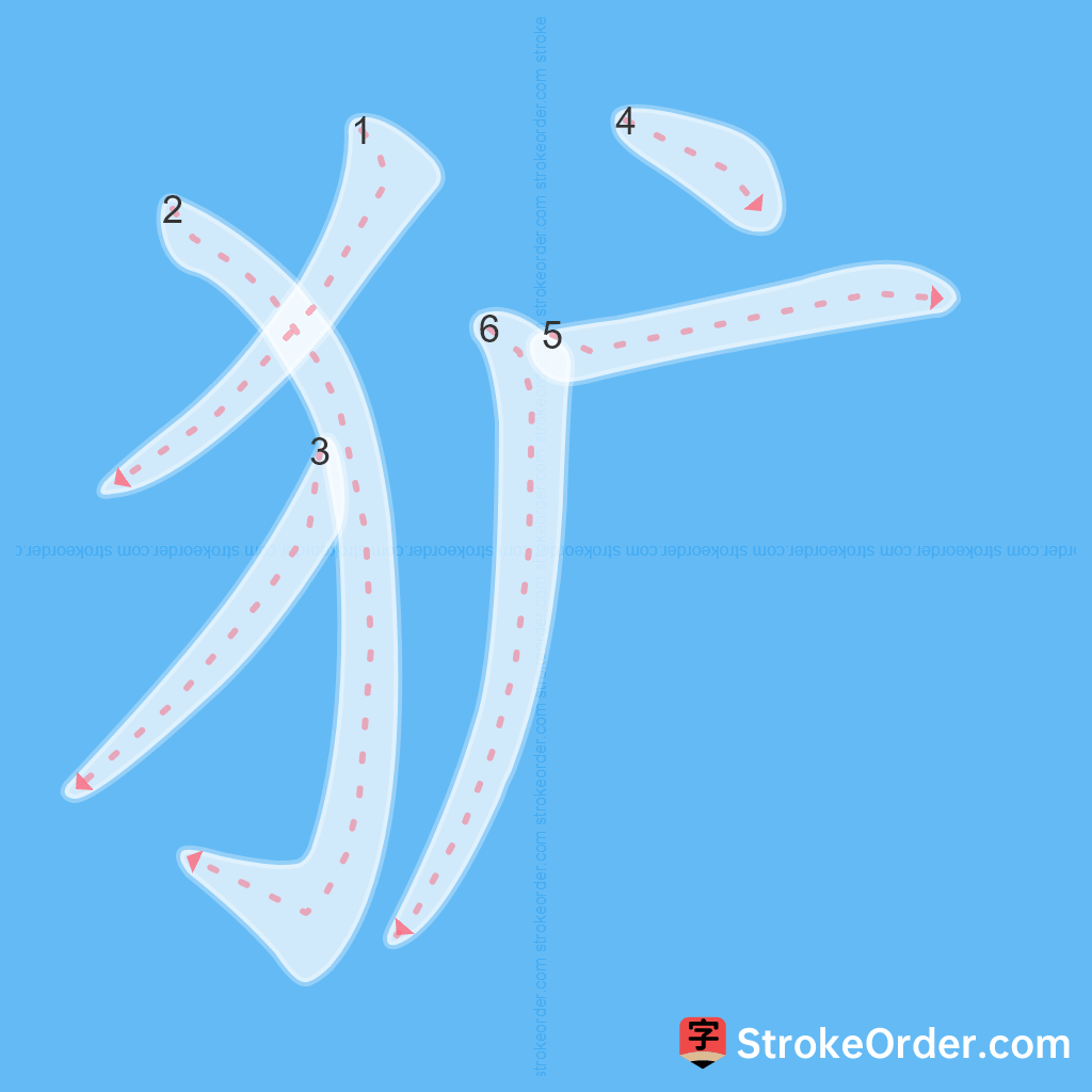 Standard stroke order for the Chinese character 犷