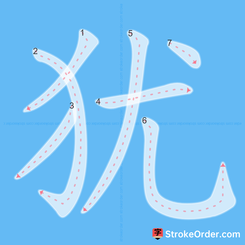 Standard stroke order for the Chinese character 犹