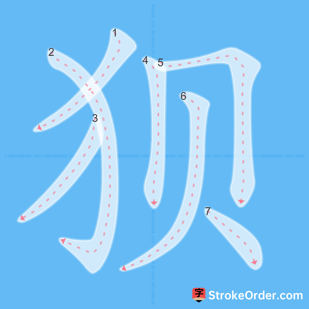 Standard stroke order for the Chinese character 狈