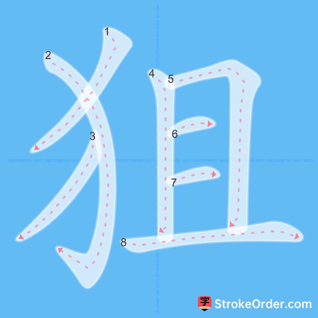 Standard stroke order for the Chinese character 狙