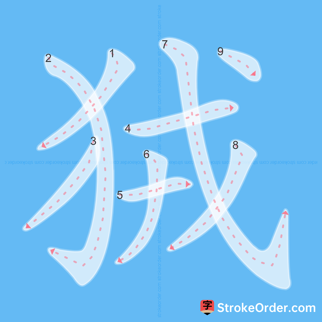 Standard stroke order for the Chinese character 狨