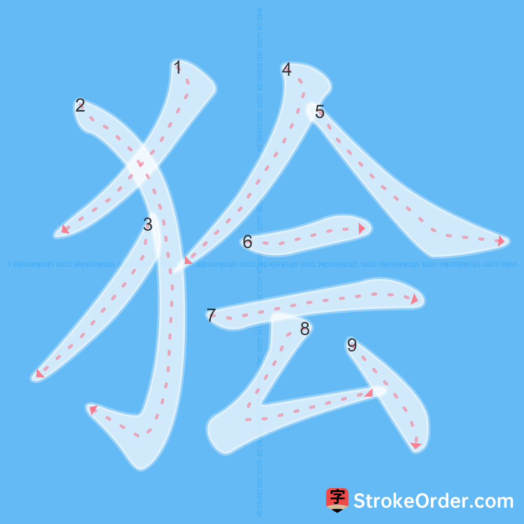 Standard stroke order for the Chinese character 狯