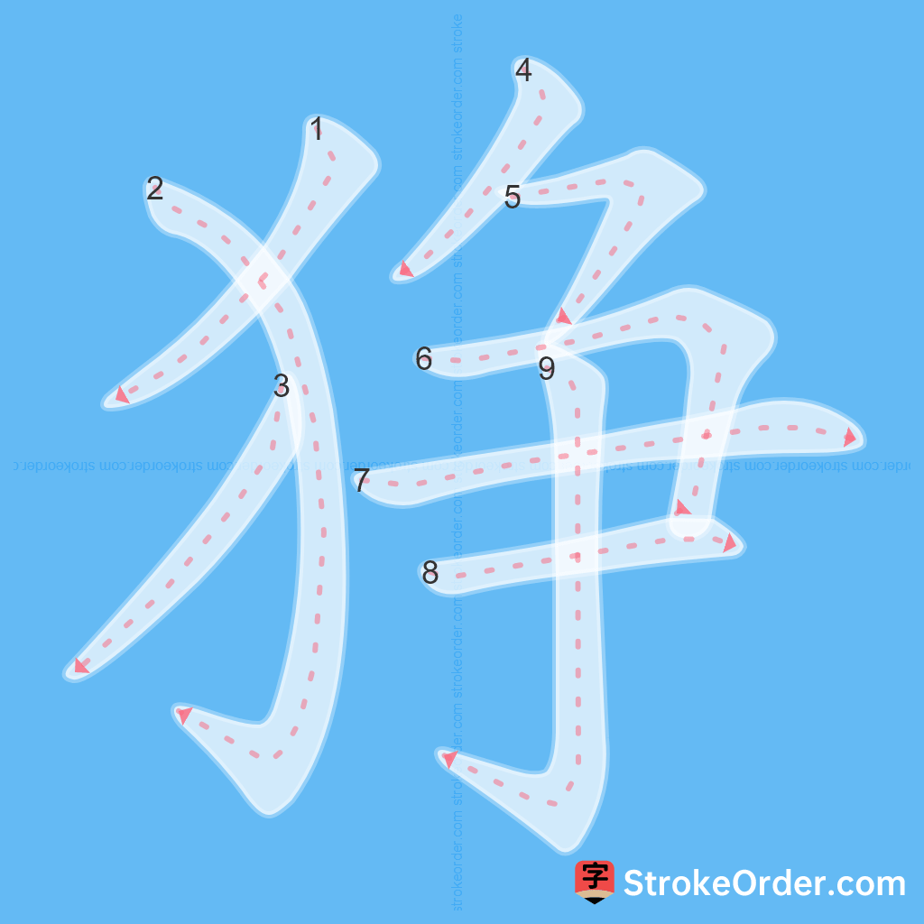 Standard stroke order for the Chinese character 狰