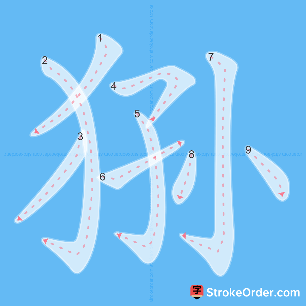 Standard stroke order for the Chinese character 狲
