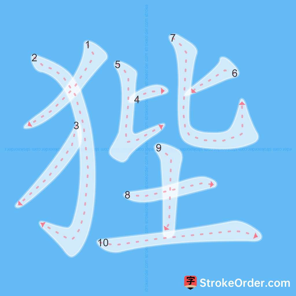 Standard stroke order for the Chinese character 狴