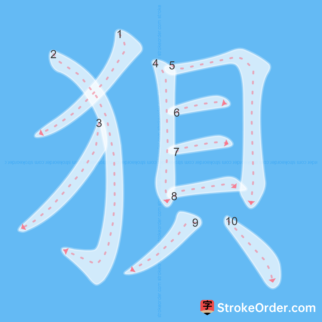 Standard stroke order for the Chinese character 狽