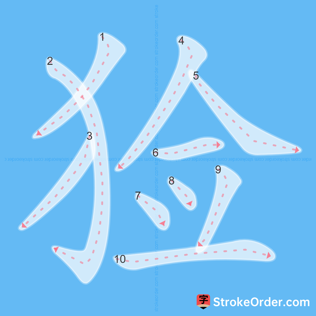 Standard stroke order for the Chinese character 猃