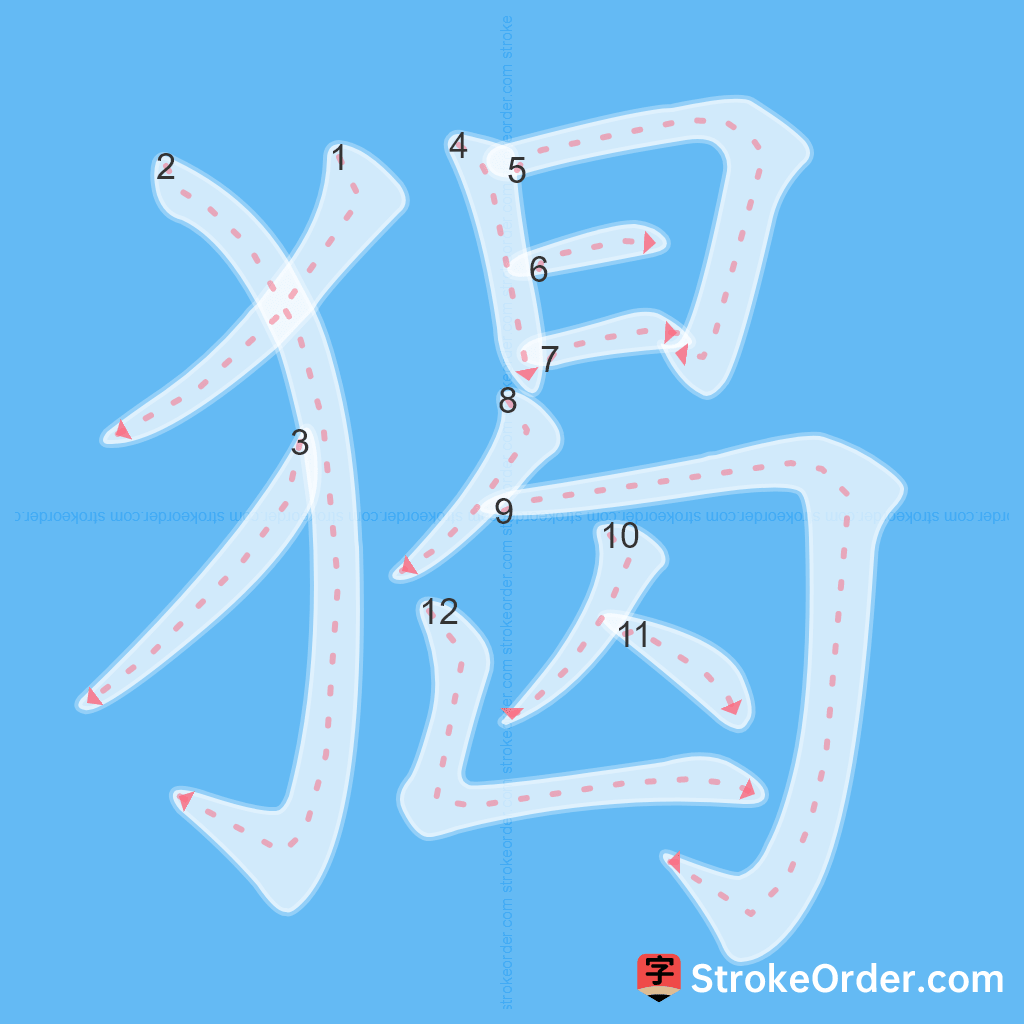 Standard stroke order for the Chinese character 猲