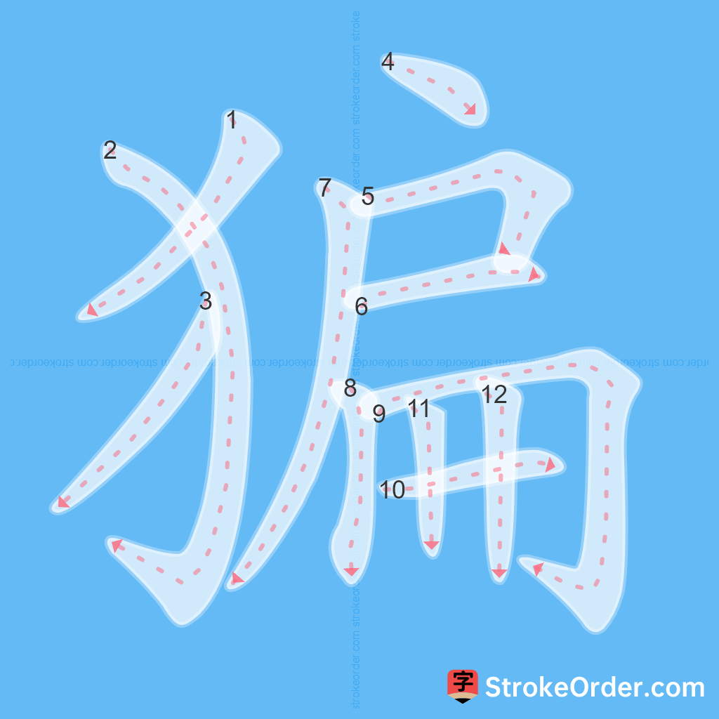 Standard stroke order for the Chinese character 猵