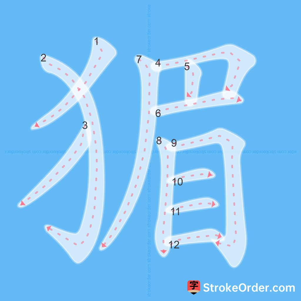 Standard stroke order for the Chinese character 猸