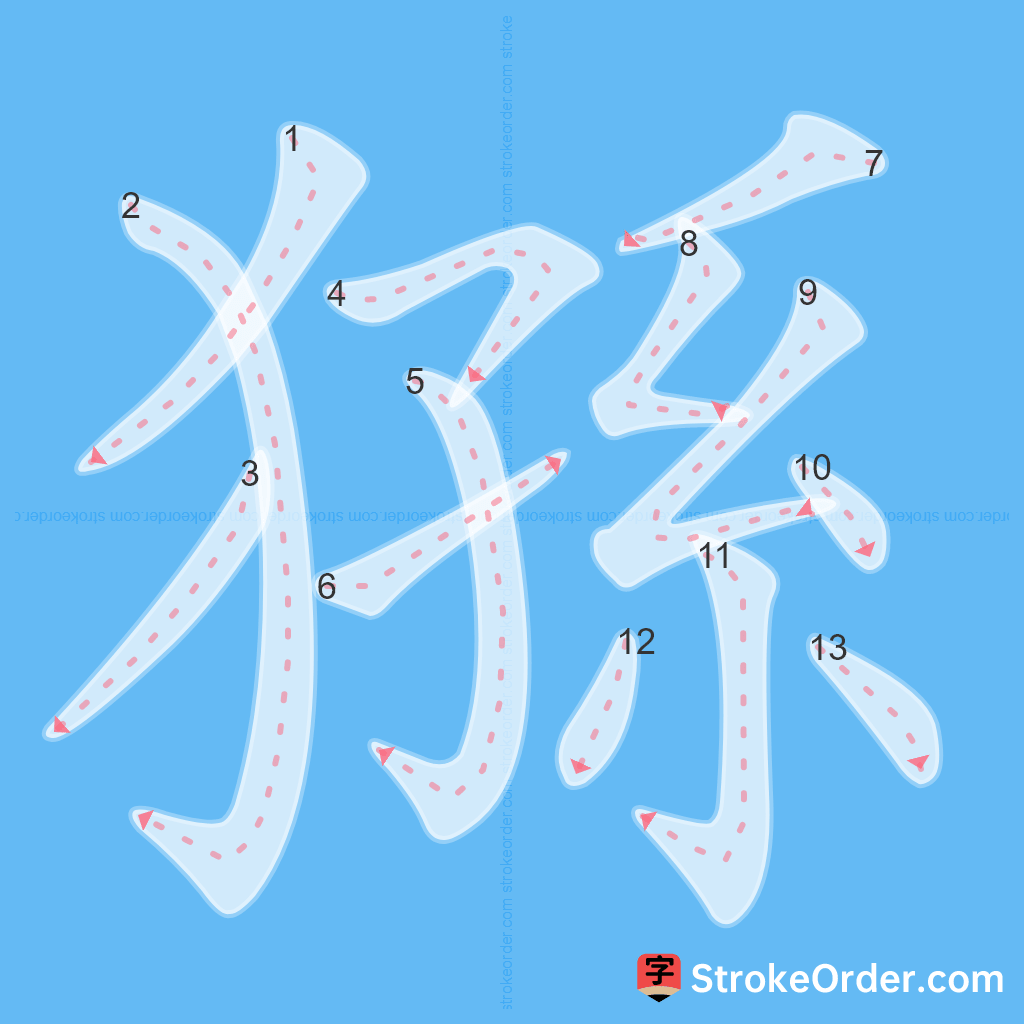 Standard stroke order for the Chinese character 猻