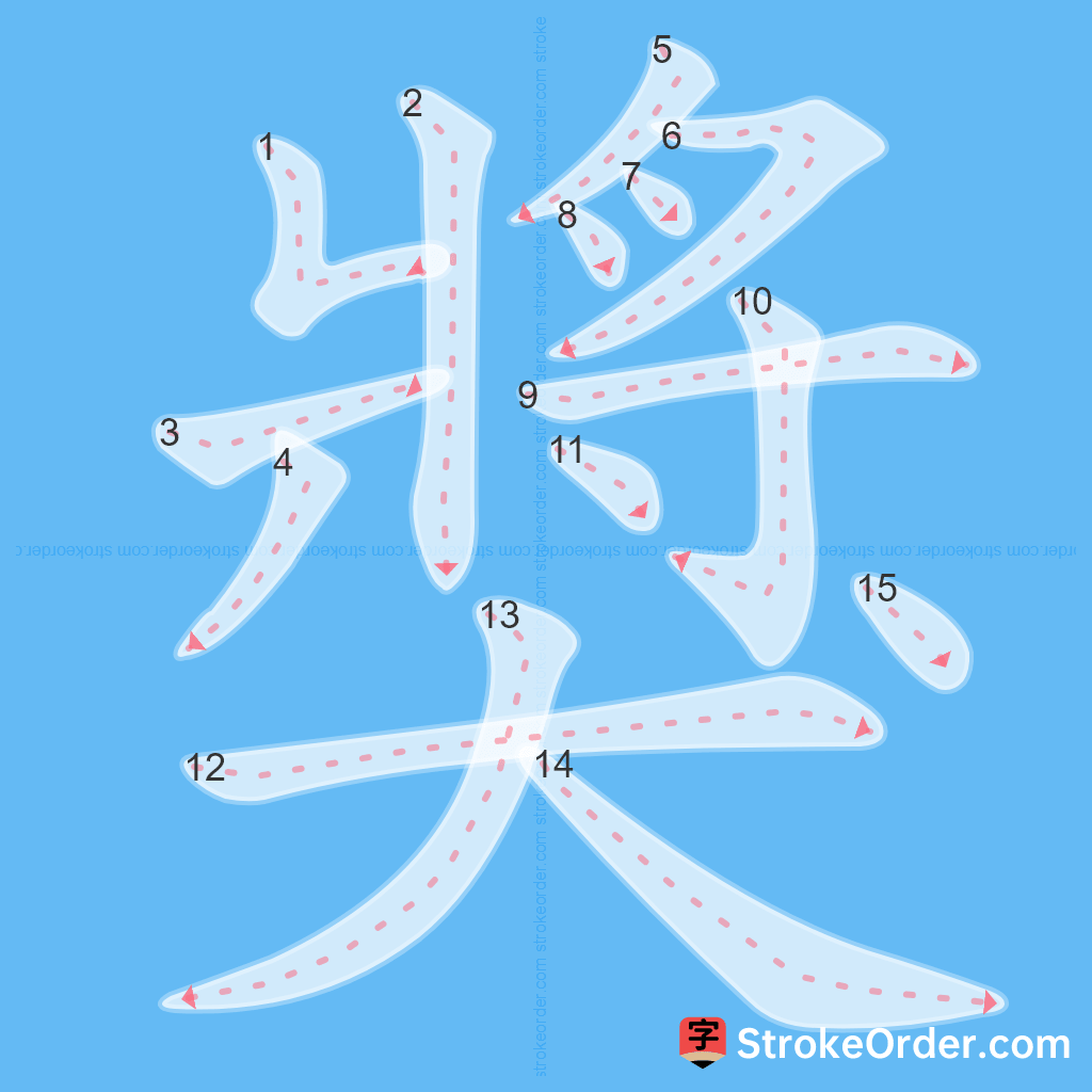 Standard stroke order for the Chinese character 獎