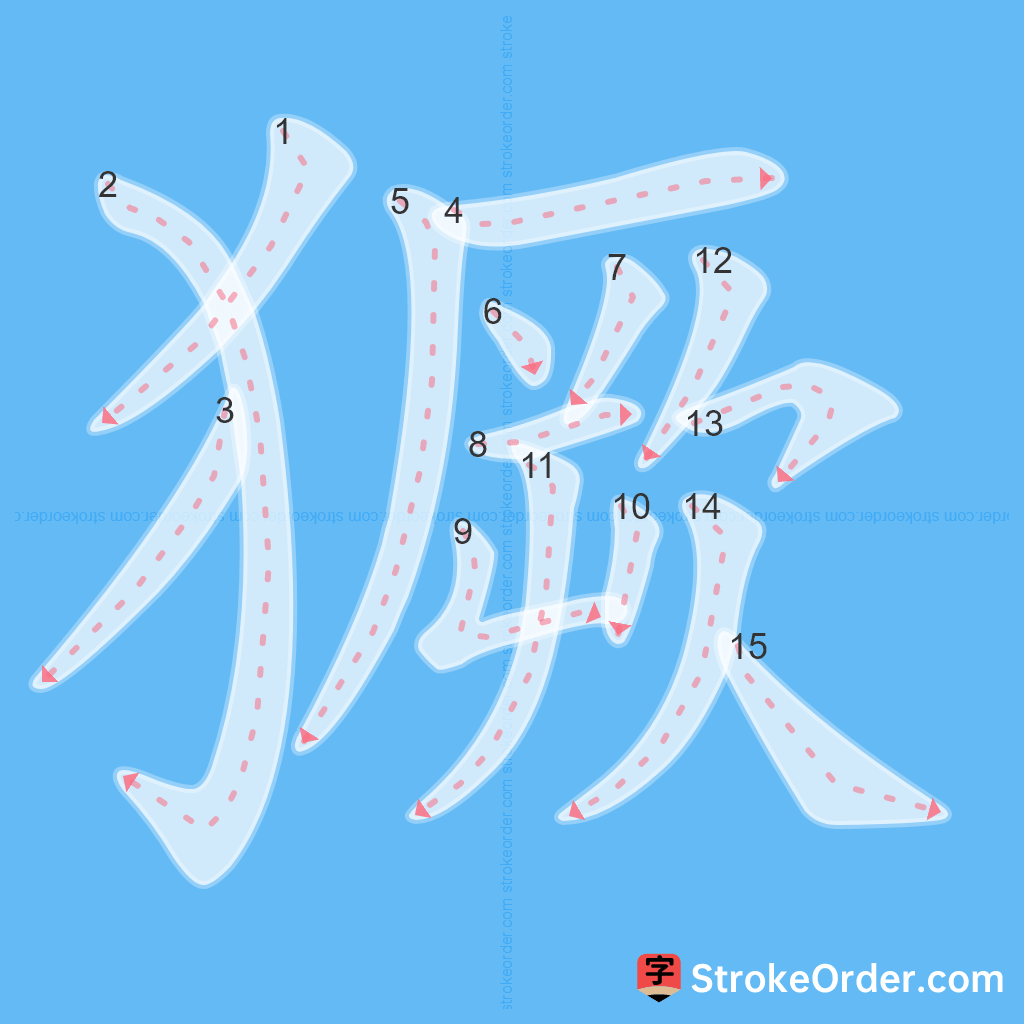 Standard stroke order for the Chinese character 獗