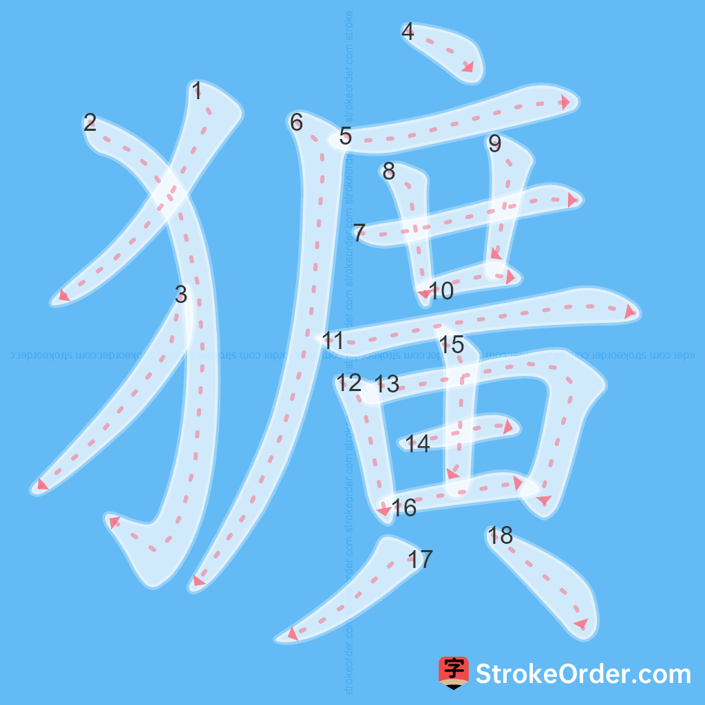 Standard stroke order for the Chinese character 獷