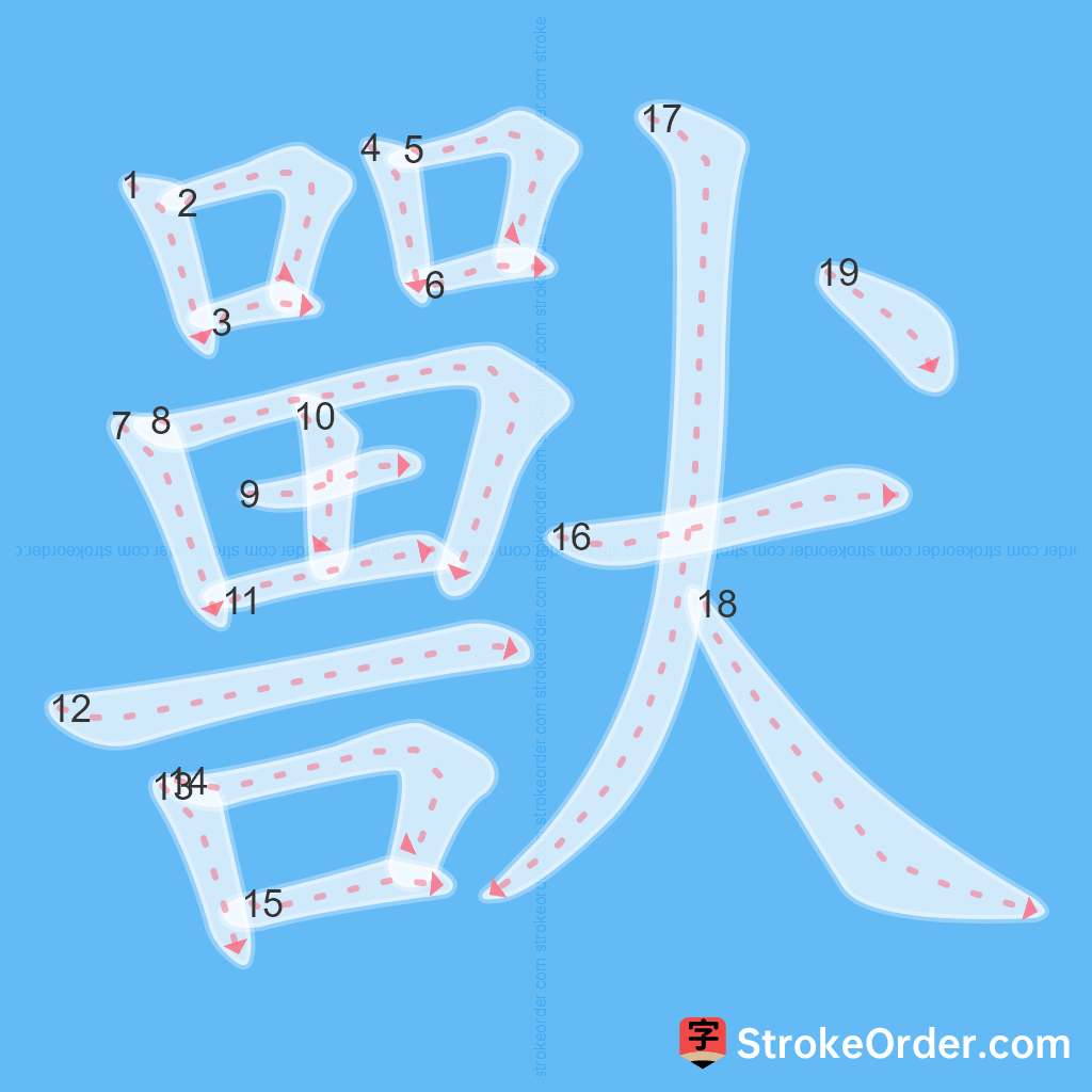 Standard stroke order for the Chinese character 獸