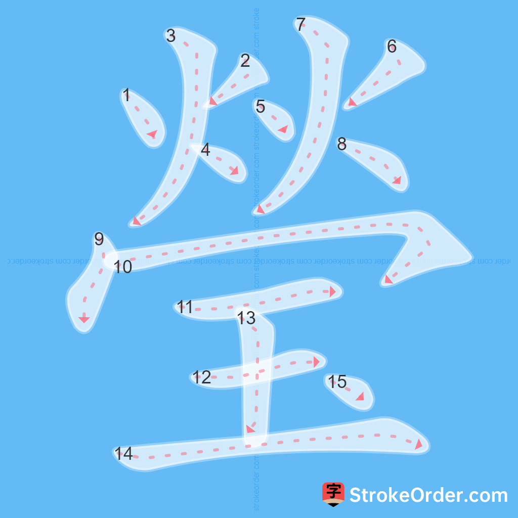 Standard stroke order for the Chinese character 瑩