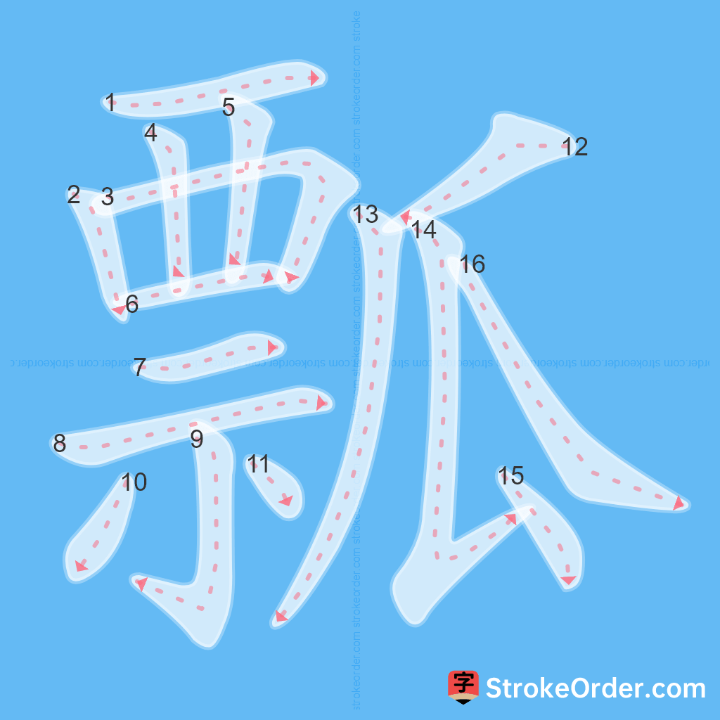 Standard stroke order for the Chinese character 瓢