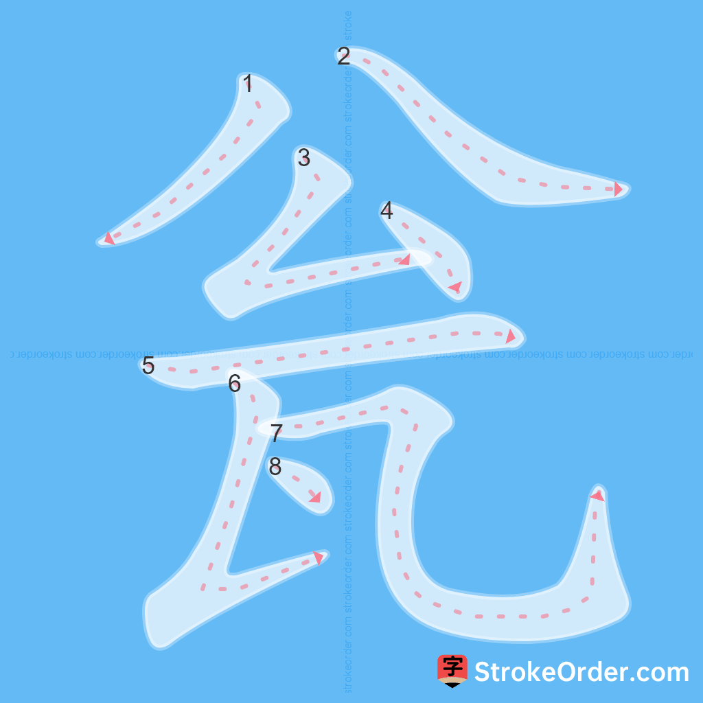 Standard stroke order for the Chinese character 瓮