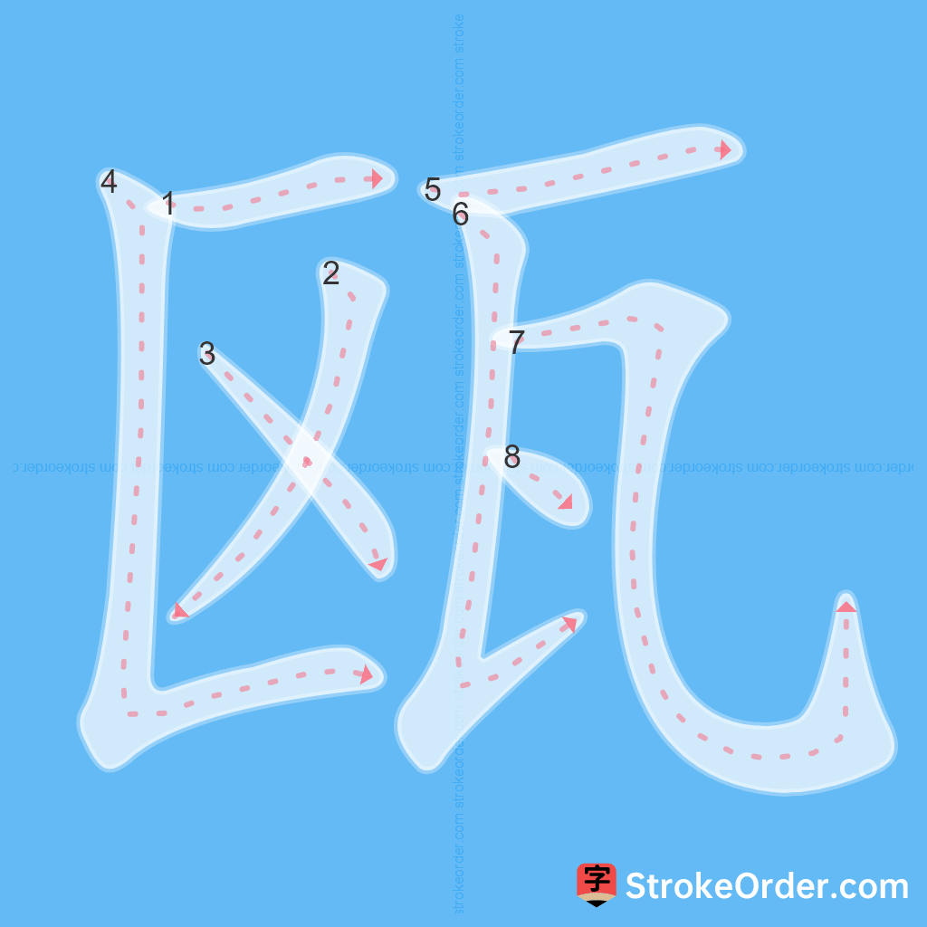 Standard stroke order for the Chinese character 瓯