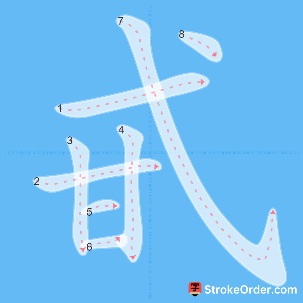 Standard stroke order for the Chinese character 甙