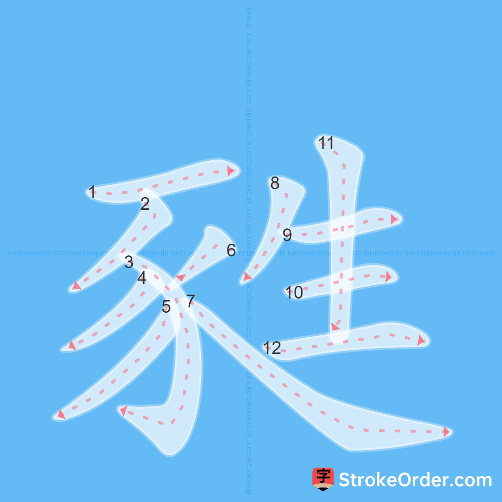 Standard stroke order for the Chinese character 甤