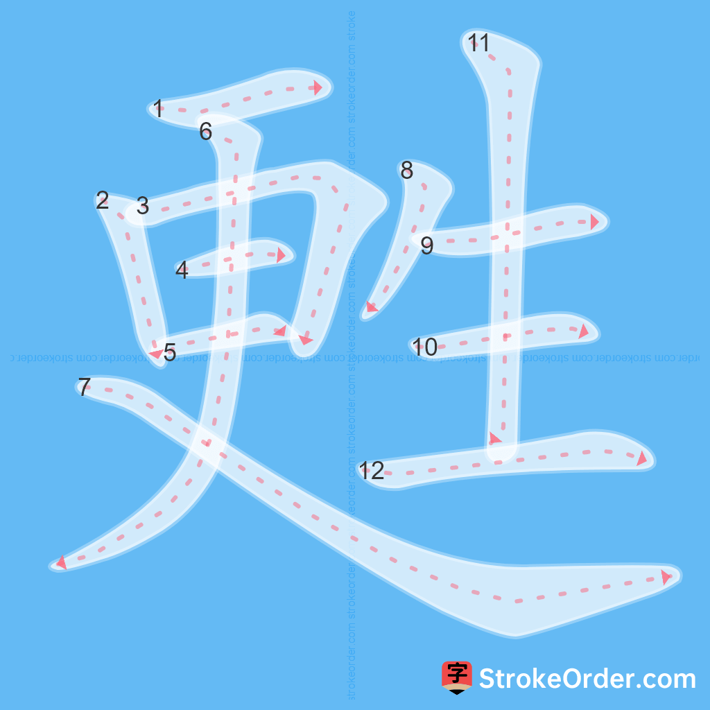 Standard stroke order for the Chinese character 甦