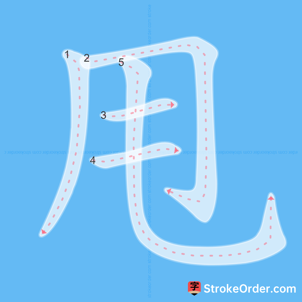 Standard stroke order for the Chinese character 甩