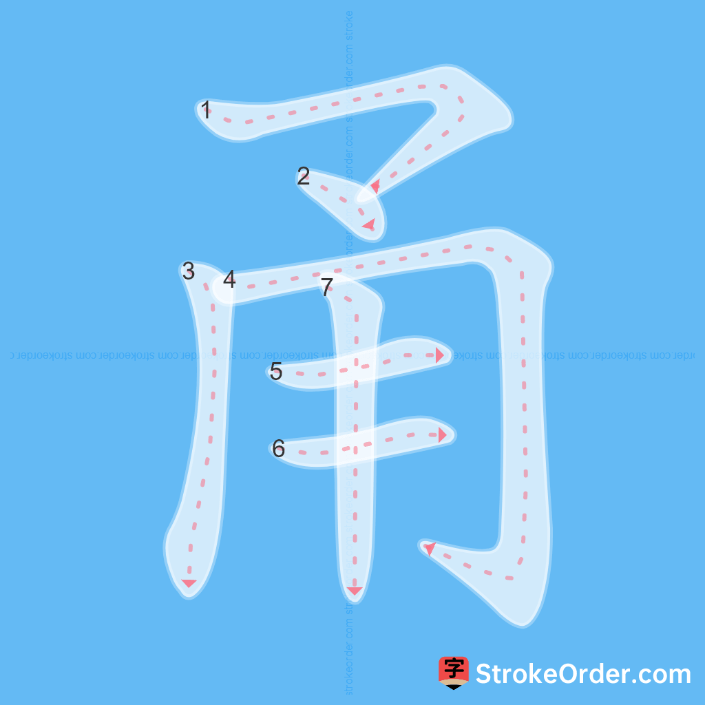Standard stroke order for the Chinese character 甬