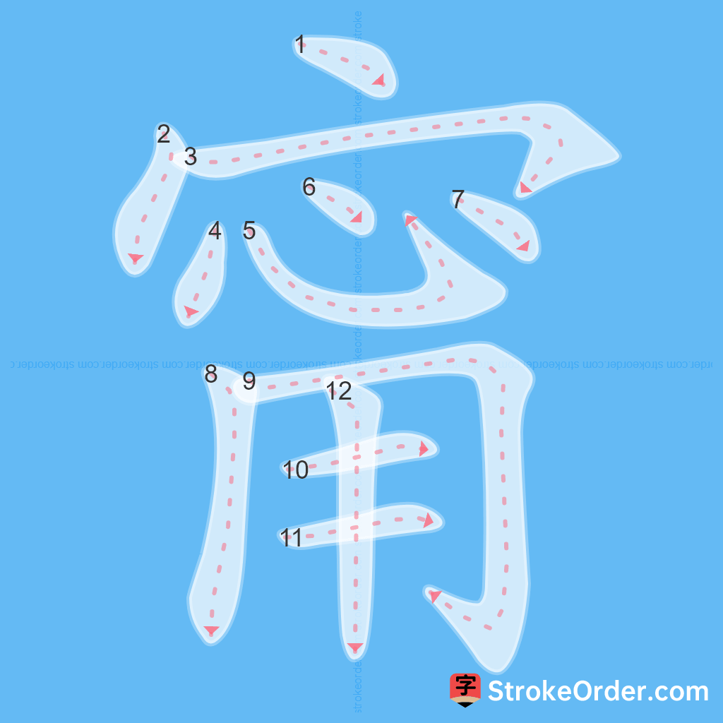 Standard stroke order for the Chinese character 甯