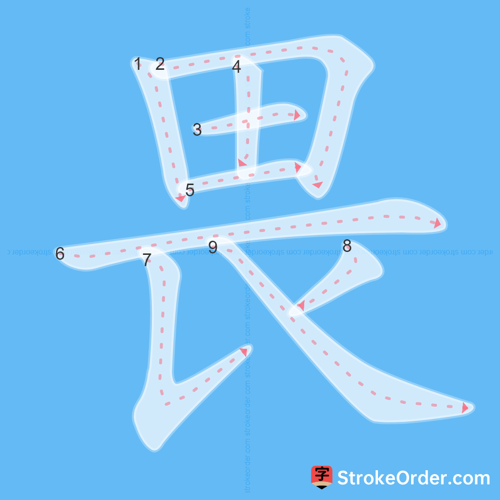 Standard stroke order for the Chinese character 畏