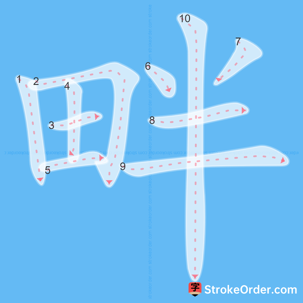 Standard stroke order for the Chinese character 畔