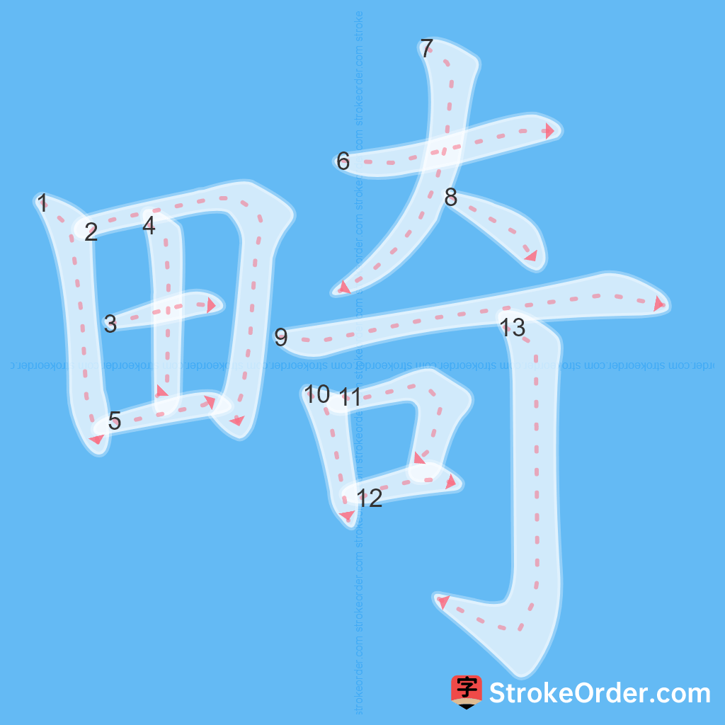 Standard stroke order for the Chinese character 畸