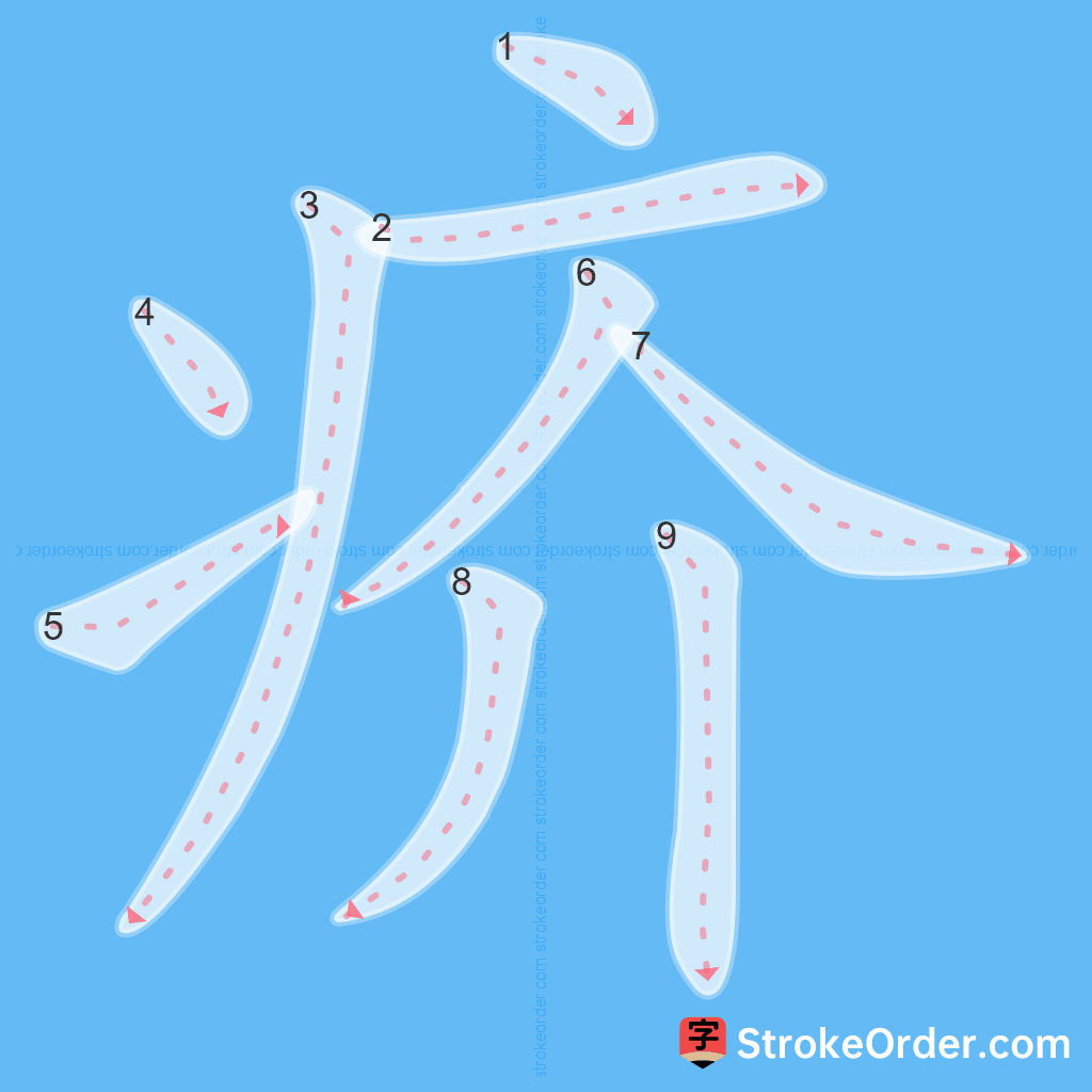 Standard stroke order for the Chinese character 疥