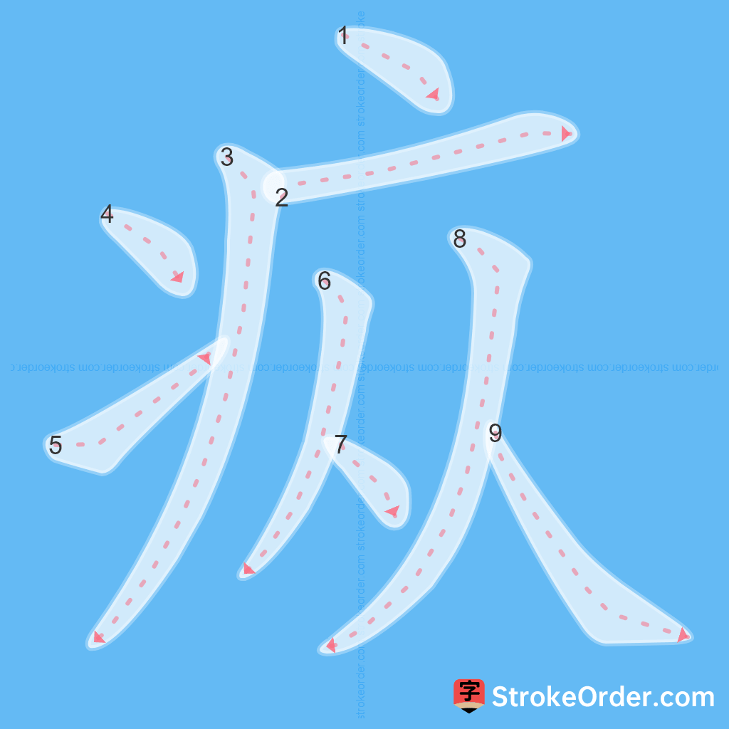 Standard stroke order for the Chinese character 疭