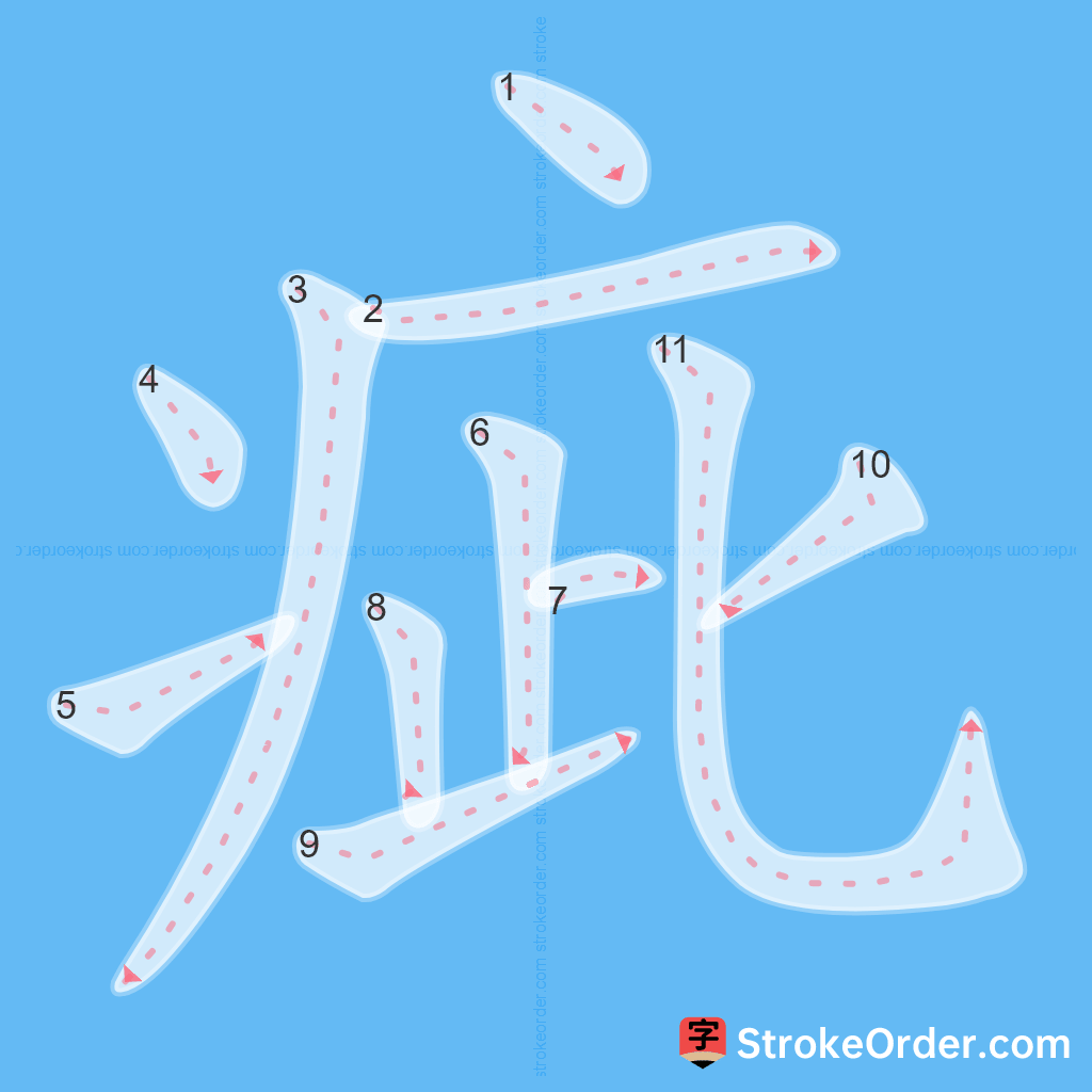 Standard stroke order for the Chinese character 疵