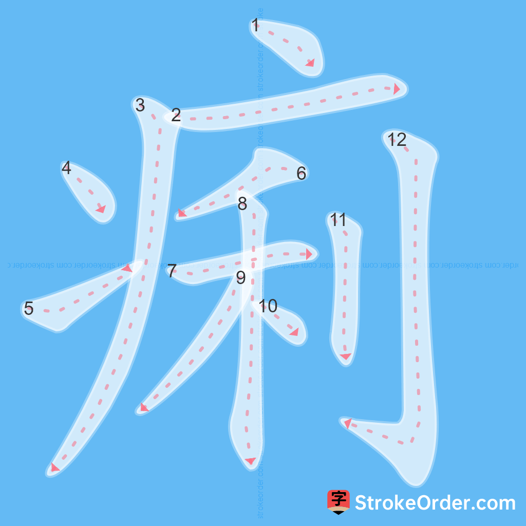 Standard stroke order for the Chinese character 痢
