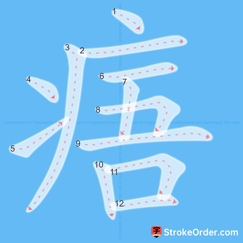 Standard stroke order for the Chinese character 痦