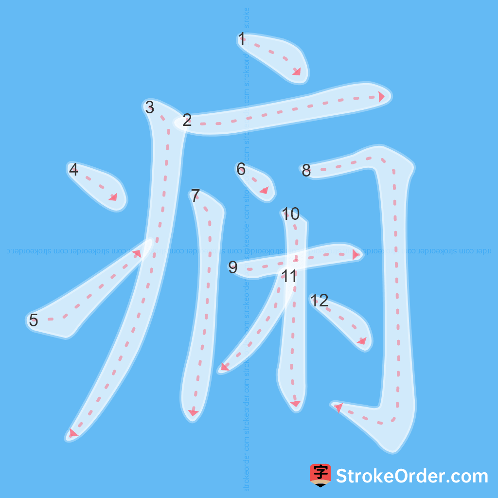 Standard stroke order for the Chinese character 痫