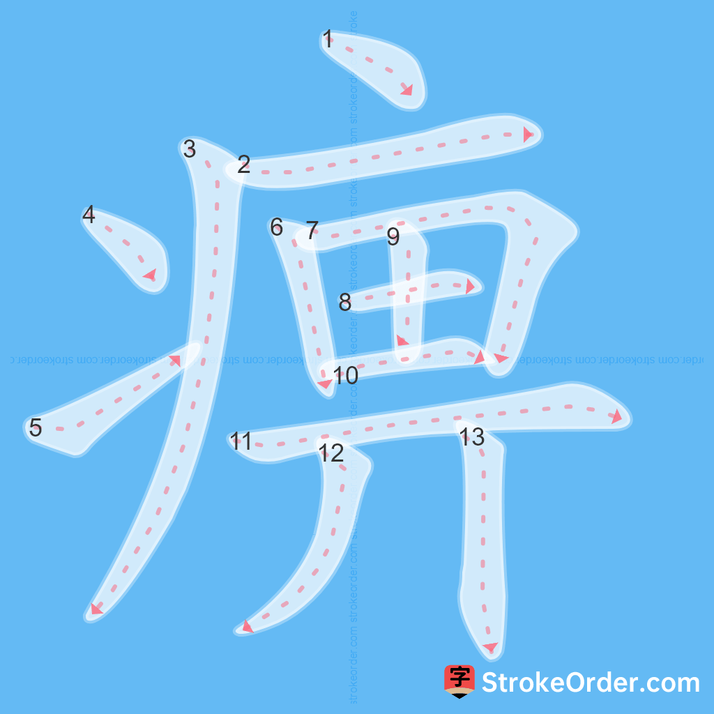 Standard stroke order for the Chinese character 痹