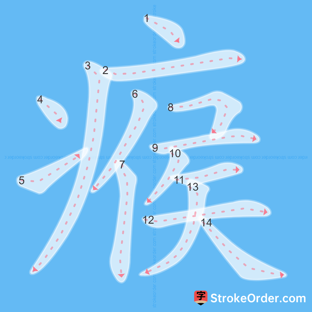 Standard stroke order for the Chinese character 瘊