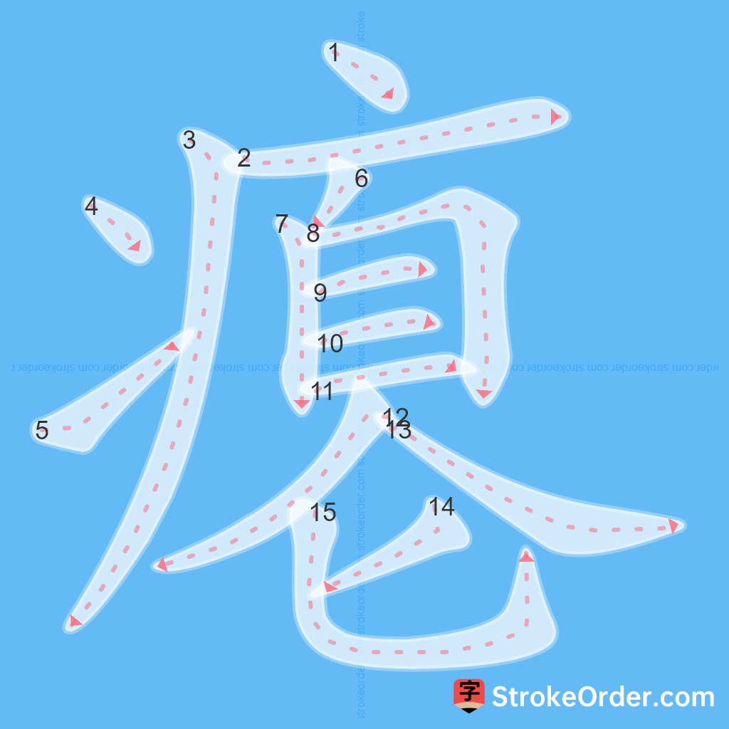 Standard stroke order for the Chinese character 瘪