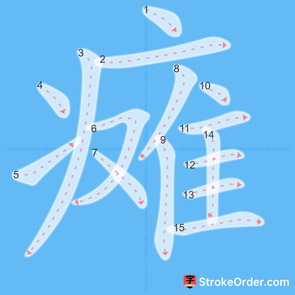 Standard stroke order for the Chinese character 瘫