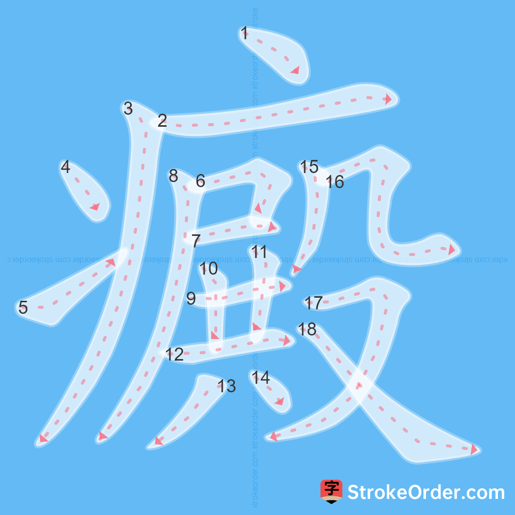 Standard stroke order for the Chinese character 癜