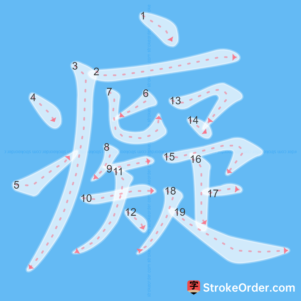 Standard stroke order for the Chinese character 癡