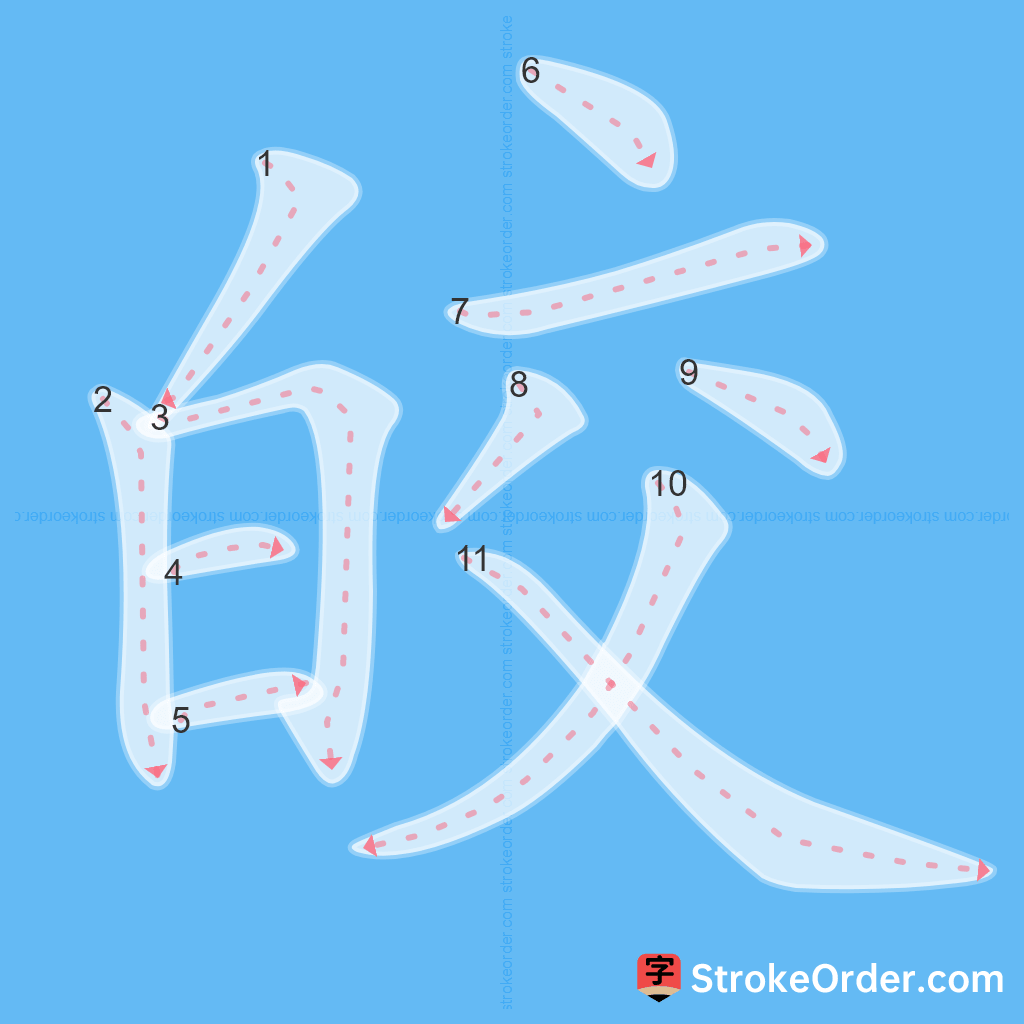 Standard stroke order for the Chinese character 皎