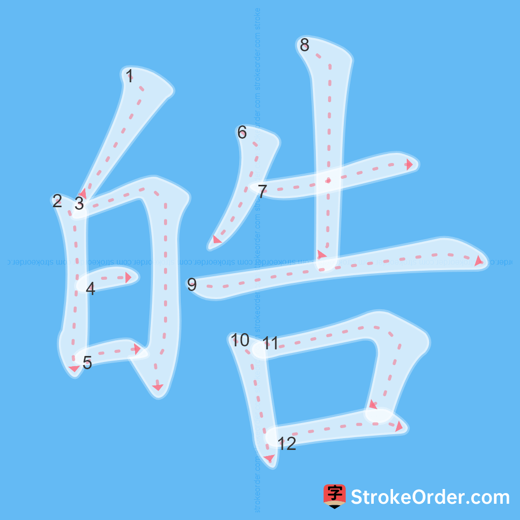 Standard stroke order for the Chinese character 皓