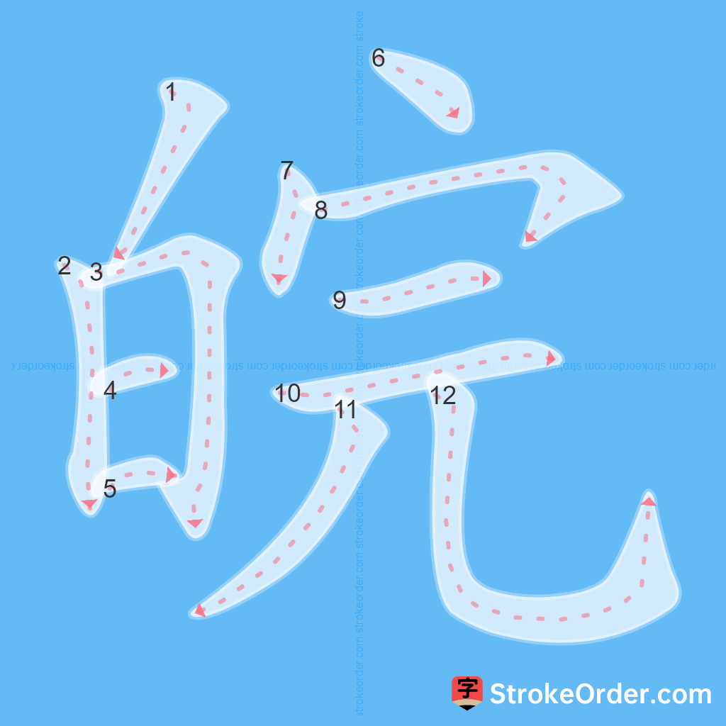 Standard stroke order for the Chinese character 皖